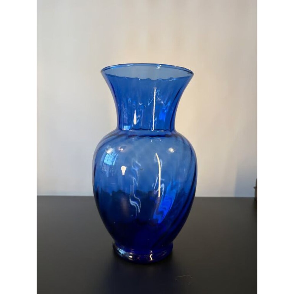 Vintage Cobalt Blue Glass Vase Round Body Flared Neck